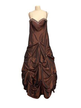 Entice Brown Strapless Beaded Ball Gown With Dramatic Ruching Size 12